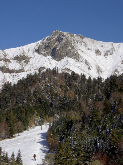 奥弗涅,山,中央高地,垂直画幅,天空,雪,无人,滑雪坡,户外,针叶树