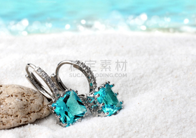 珠宝,沙子,绿玉,海滩,耳饰,背景,柔焦,黄玉,钻石,蓝宝石