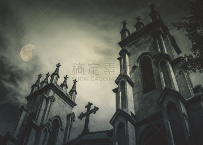 主教制主义,哥特式风格,天空,水平画幅,惊骇,建筑,月亮,十字形,怪异