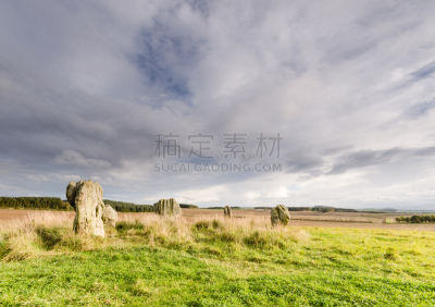 石圈,贝里克上特威德,切维厄特丘陵,石洞壁画,纪念碑,古代文明,水平画幅,风化的,山,古老的