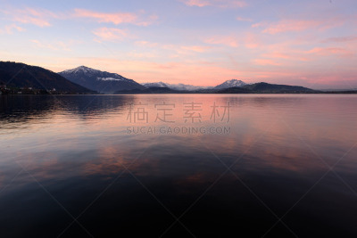 驻格湖,早晨,水,水平画幅,山,无人,户外,瑞士,山脉,摄影