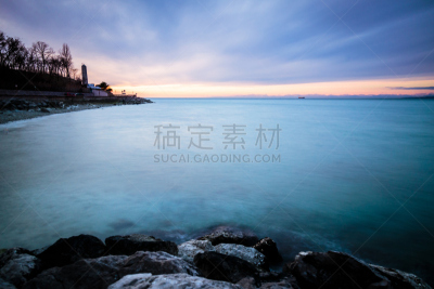 黄昏,水,天空,夏天,灯塔楼,游艇,城镇,地平面,渔业,悬崖