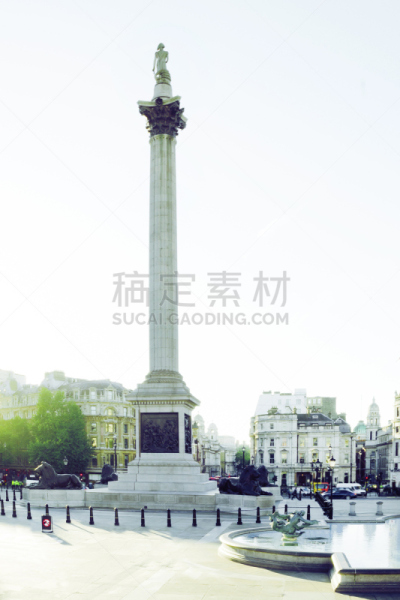 纳尔逊纪念柱,特拉法加广场,伦敦,英国的乔治四世,纳尔逊,白厅,怀特霍尔市,海军上将,垂直画幅,留白