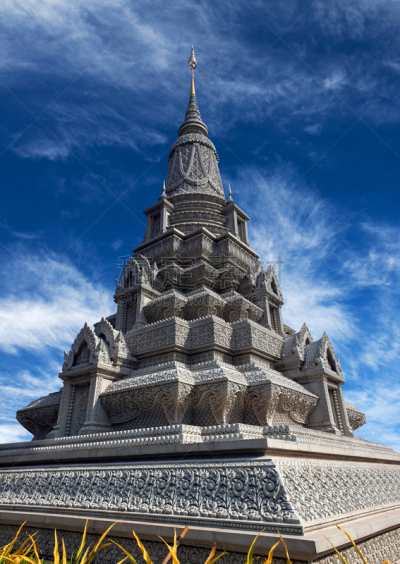 金边,柬埔寨,佛塔,银寺,高棉文明,垂直画幅,天空,地名,符号,古老的