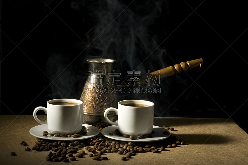 咖啡,热,餐具,烤咖啡豆,留白,褐色,芳香的,水平画幅,无人,茶碟
