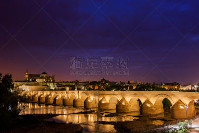 罗马桥,夜晚,科尔多瓦,国际著名景点,国内著名景点,曙暮光,世界遗产,黄昏,著名景点,拱桥