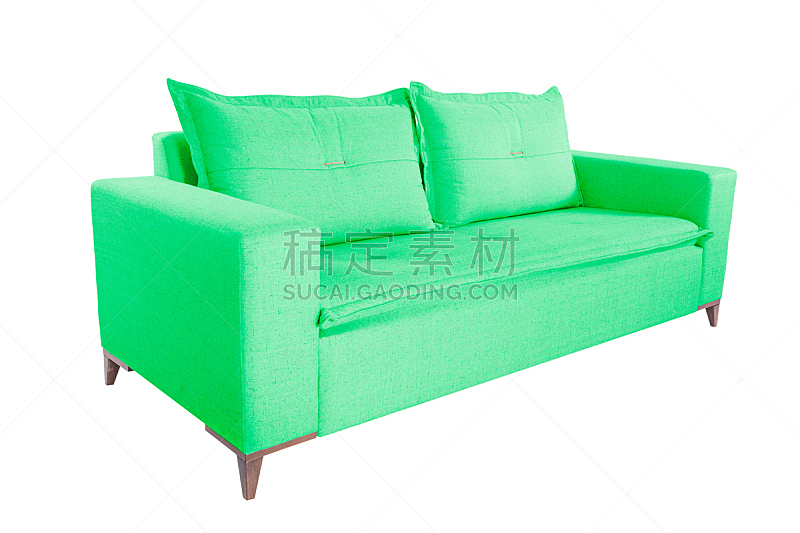 沙发,极简构图,白色背景,分离着色,彩色图片,羊皮,空的,背景分离,长椅,纺织品