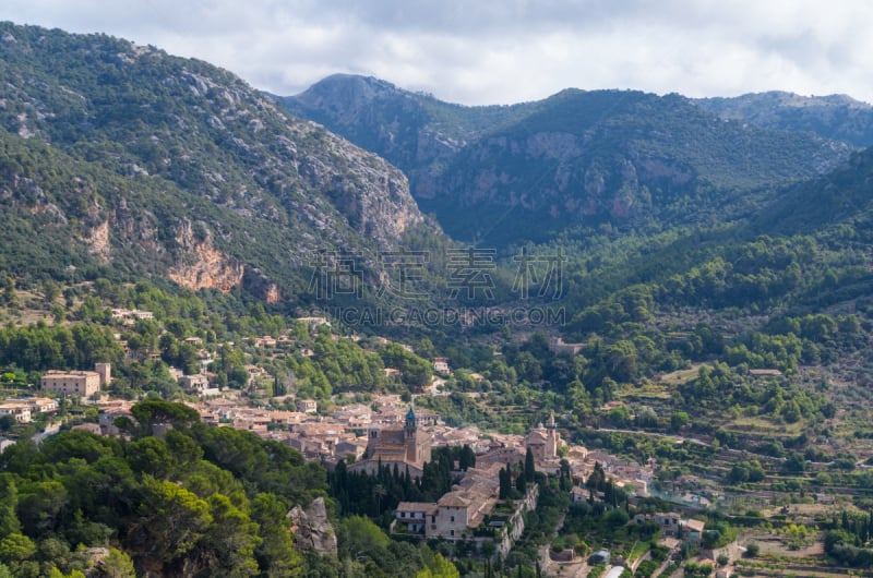 全景,西班牙,马略卡,sierra de tramuntana,巴利阿里群岛,古老的,回廊,夏天,石材