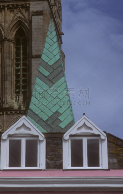 特罗,城市天际线,垂直画幅,特鲁罗,康沃尔,绿色,建筑,无人,2015年,铜绿