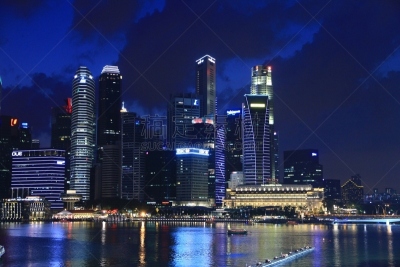 新加坡,夜晚,水平画幅,银行业,无人,符号,户外,都市风景,夜生活,东南亚