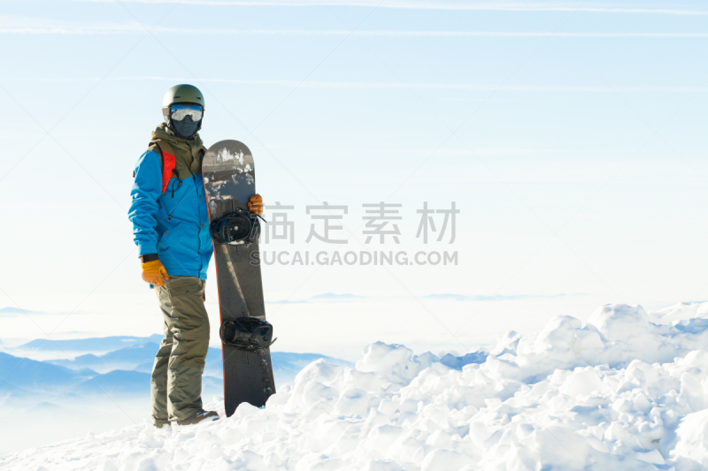 雪,雪板,青年人,滑雪板,天空,留白,水平画幅,山,滑雪坡,户外