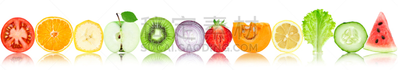 蔬菜,多样,水果,切片食物,清新,莴苣,食品,柠檬,熟的,西红柿