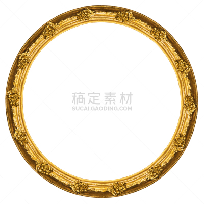 圆形,白色背景,黄金,边框,分离着色,相框,金叶,镜子,洛可可风格,镀金的