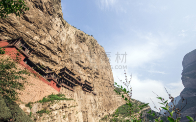 山西省,寺庙,悬挂的,中国,大同,衡山,修道院,水平画幅,建筑,无人