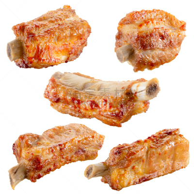 肋骨,白色背景,分离着色,小牛排,小排骨,格子烤肉,背景分离,烤的,食品,餐具