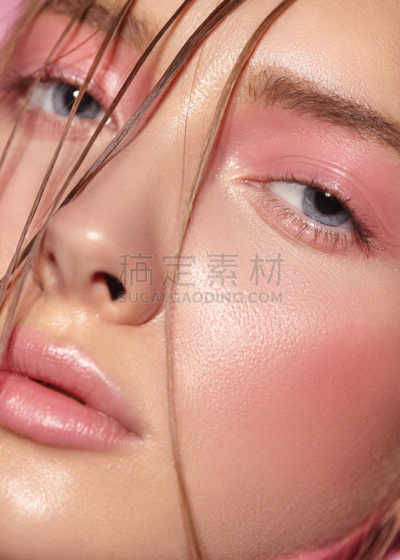 粉色,注视镜头,女孩,彩妆,垂直画幅,美,女人,美人,棕色头发