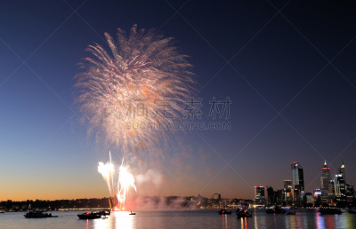 珀斯,城市天际线,焰火,australia day,黄昏,天鹅河雏菊,船,澳大利亚,户外,天空