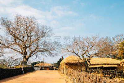 传统,韩国,朝鲜半岛,乡村,古老的,城镇,济州岛,民间音乐,著名景点,茅屋屋顶