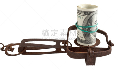 陷阱,捕鼠器,钞票卷,贪欲,美国,水平画幅,符号,风险,背景分离,白色