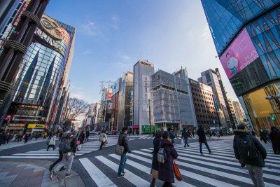 银座,都市风景,居住区,办公室,水平画幅,夜晚,曙暮光,商店,十字形,十字路口