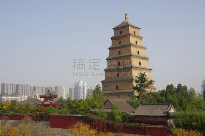 巨大的,宝塔,唐朝,陕西省,度假胜地,水平画幅,佛教,无人,东亚,摄影