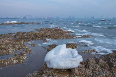 中国,海洋,冻结的,云,雪,船,动物,春天,海岸线,岩石