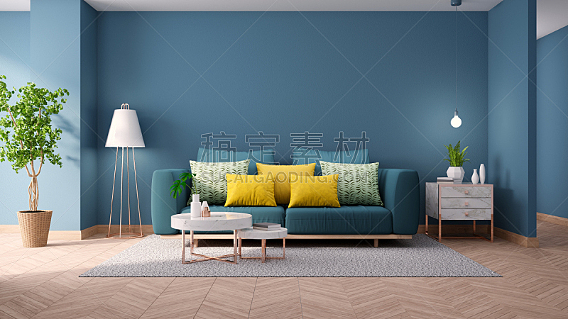 沙发,装饰物,极简构图,概念,桌子,蓝色,硬木,绿色,大理石,起居室