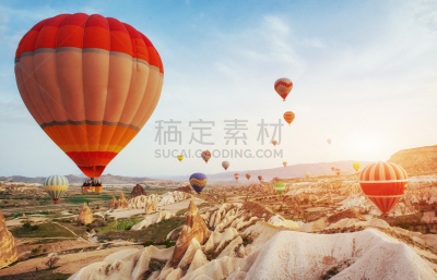 卡帕多奇亚,热气球,热,地形,岩石,土耳其,在上面,半空中,戈雷梅,充气品