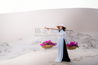 传统,越南,奥黛,女人,沙子,红色,传统服装,衣服,极限运动,东南亚半岛