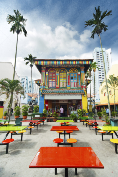 新加坡,都市风景,快餐车,跳蚤市场,垂直画幅,当地著名景点,百叶窗,夏天,异国情调,棕榈树