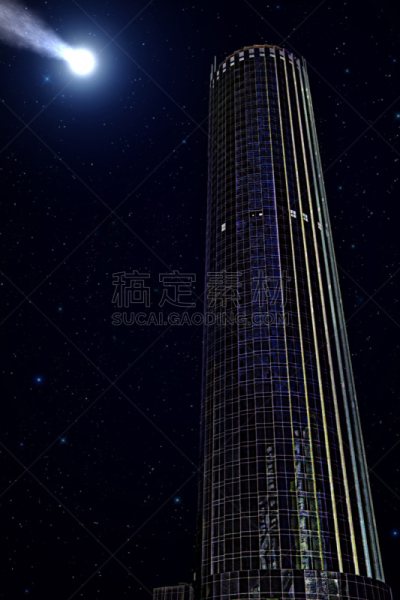 现代,摩天大楼,彗星,在上面,商务,墨西哥,芝加哥市,建筑,星系,夜晚