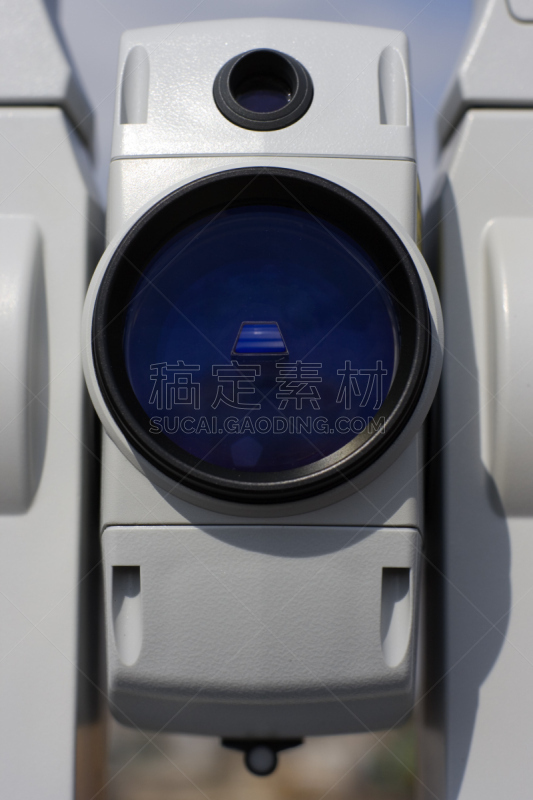 经纬仪,透镜,垂直画幅,无人,蓝色,户外,特写,前景聚焦,建筑业,白色