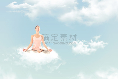 云,女人,轻轻浮起,轻的,禅宗,云景,瑜伽,松弛练习,心理健康,莲花坐式
