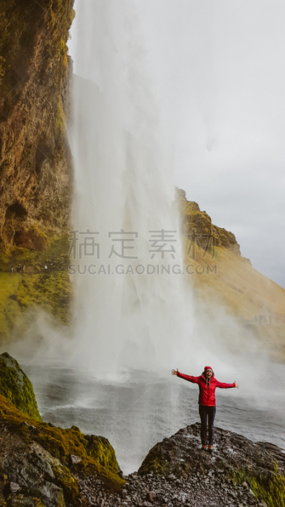瀑布,女孩,冰岛国,旅途,自然神力,逃避现实,儿童,河流,户外,仅一个女人