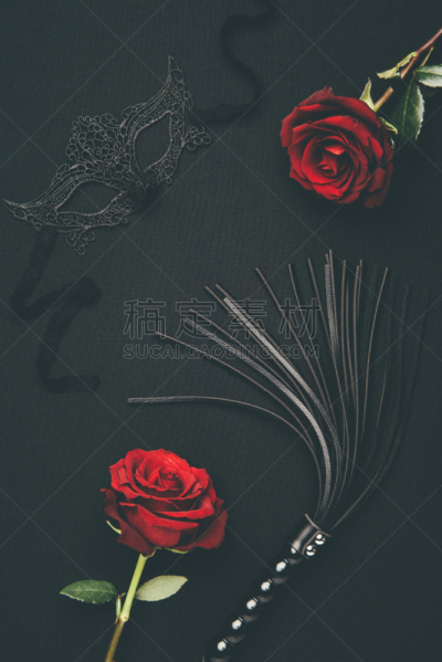 面具,玫瑰,黑色,鞭子,花边,黑色背景,分离着色,垂直画幅,链,无人