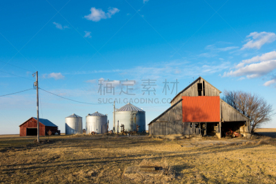 美国中西部地区,白昼,被抛弃的,农业,伊利诺斯州,云,简单,草,农场,谷仓