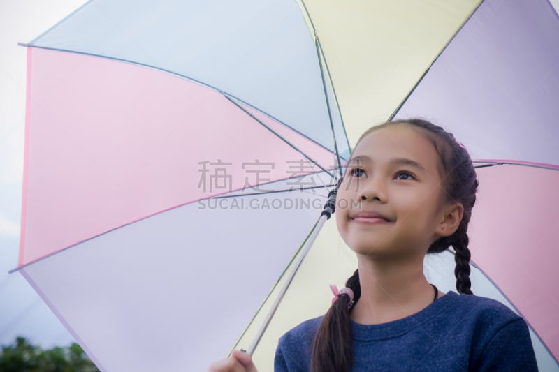 伞,小的,女孩,看,雨季,拿着,青少年,夏天,光,雨