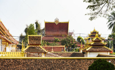 非凡的,僧院,老挝,太阳穴,塔銮,伦敦城,在之间,万象,都市风景,俄亥俄河