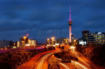 夜晚,奥克兰,城市,新西兰,水,天空,水平画幅,无人,海港,交通