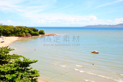 芭堤雅,海洋,自然,水,水平画幅,高视角,沙子,无人,蓝色,热带树