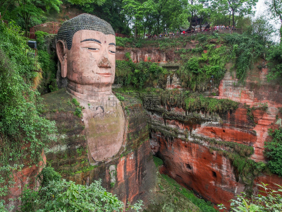 大菩萨,乐山,成都,最大,佛,水平画幅,巨大的,旅行者,户外,非凡的