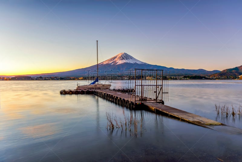 早晨,湖,富士山,河口湖,富士河口湖,山梨县,帆船,水,天空,客船