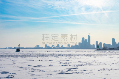 浮标,芝加哥市,城市天际线,冻结的,极地漩涡,密歇根湖,修改系列,寒冷,城市生活,一个物体