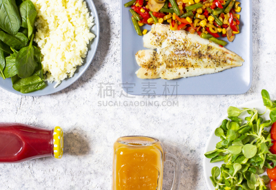 蔬菜,莴苣,米,樱桃,鱼类,樱桃番茄,健康食物,概念,烘焙