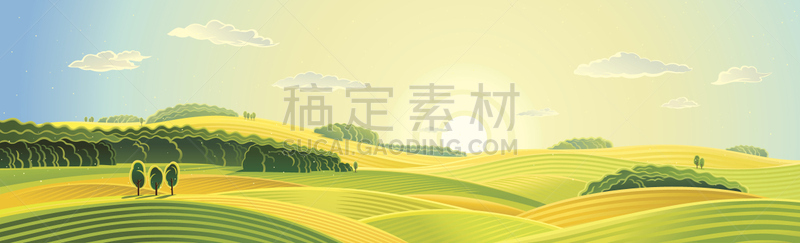 夏天,地形,天空,山,绘画插图,早晨,纯净,乡村风格,草,明亮