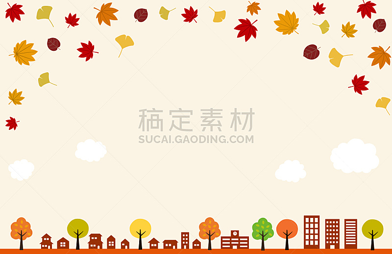 城镇,秋天,天空,留白,城镇景观,边框,水平画幅,云,无人,银杏