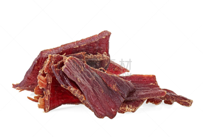 肉干,牛肉,切片食物,充满的,白色,白色背景,选择对焦,烟熏食品,清新,香料