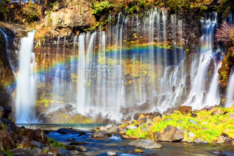 瀑布,Przewalski,Shiraito Falls,彩虹,富士山,自然,水平画幅,无人,日本,湿