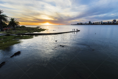 非凡的,看风景,小路,散步道,码头,乌拉圭,蒙得维的亚,古城,日落