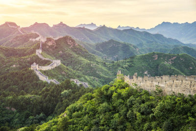北京,天空,水平画幅,墙,无人,古老的,夏天,户外,要塞,石材
